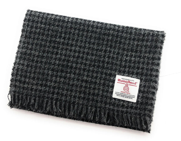Authentic Harris Tweed Unisex Black & Grey Houndstooth Tweed Scarf- Made In Scotland