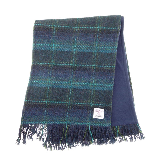 Authentic Harris Tweed Unisex  Blue With Turquoise Overcheck Tweed Scarf- Made In Scotland