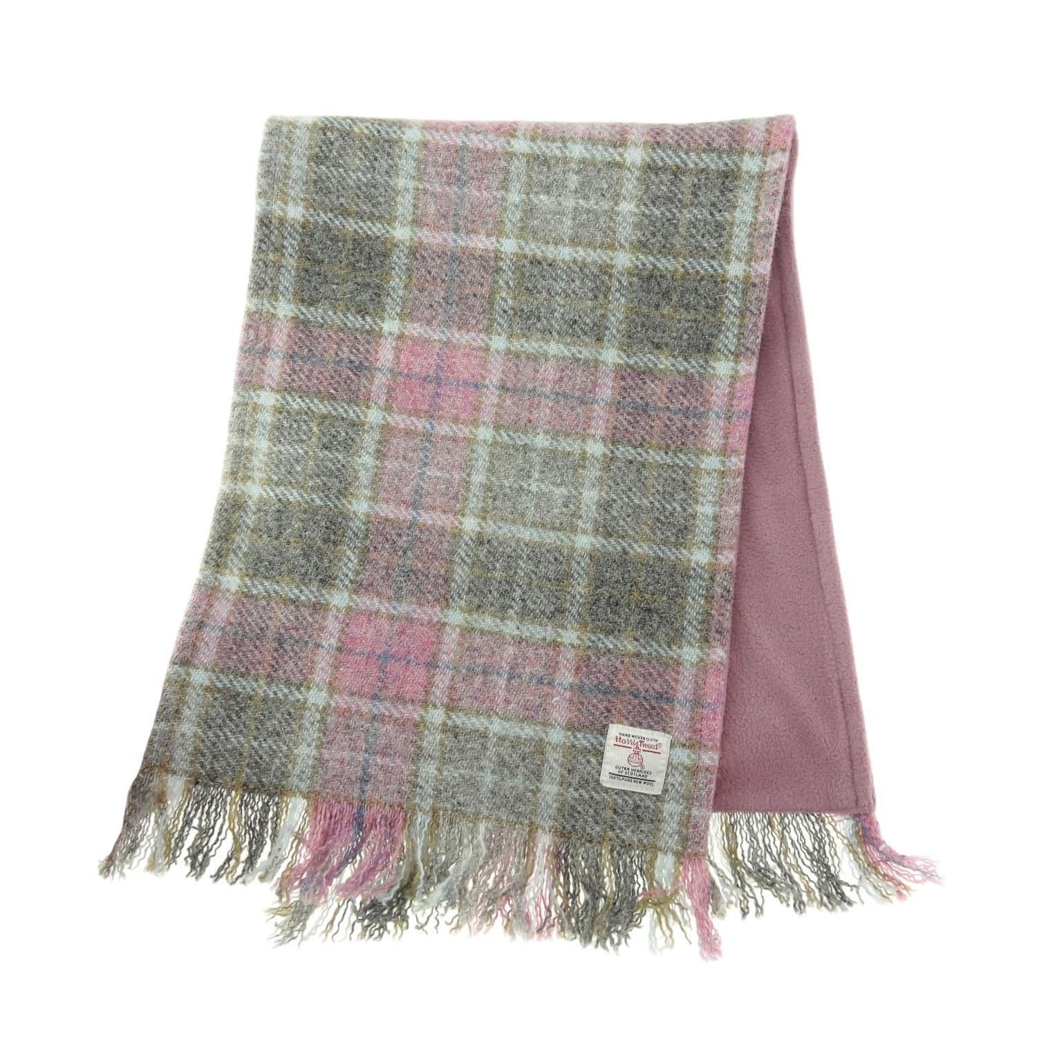 Authentic Harris Tweed Unisex Soft Pink Buchanan Tartan Tweed Scarf- Made In Scotland