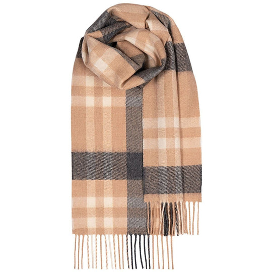 Camel Asymmetric Pure Lambswool Unisex Scarf - Made in Scotland