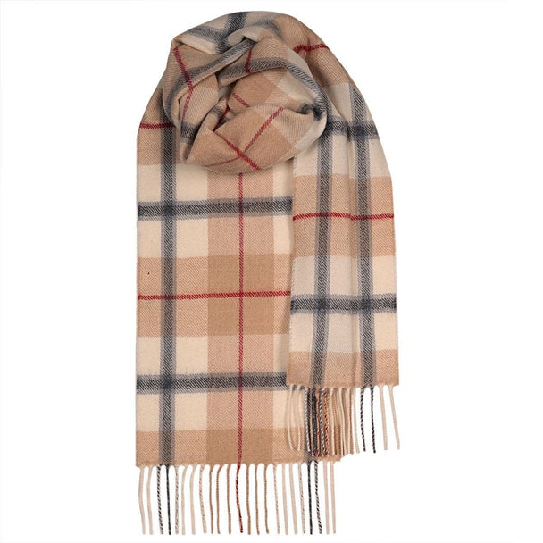Camel Check Pure Lambswool Unisex Scarf - Made in Scotland