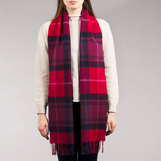 Cranston Fuchsia Check Tartan Luxury Oversized Pure Lambswool Unisex Scarf - Made in Scotland