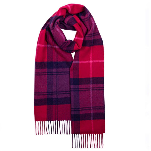 Cranston Fuchsia Check Tartan Luxury Oversized Pure Lambswool Unisex Scarf - Made in Scotland