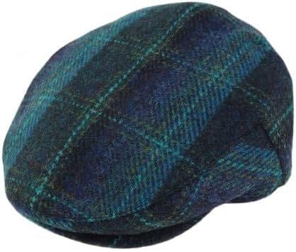 Gents Authentic Harris Tweed Blue with Turquoise Overcheck Flat Cap