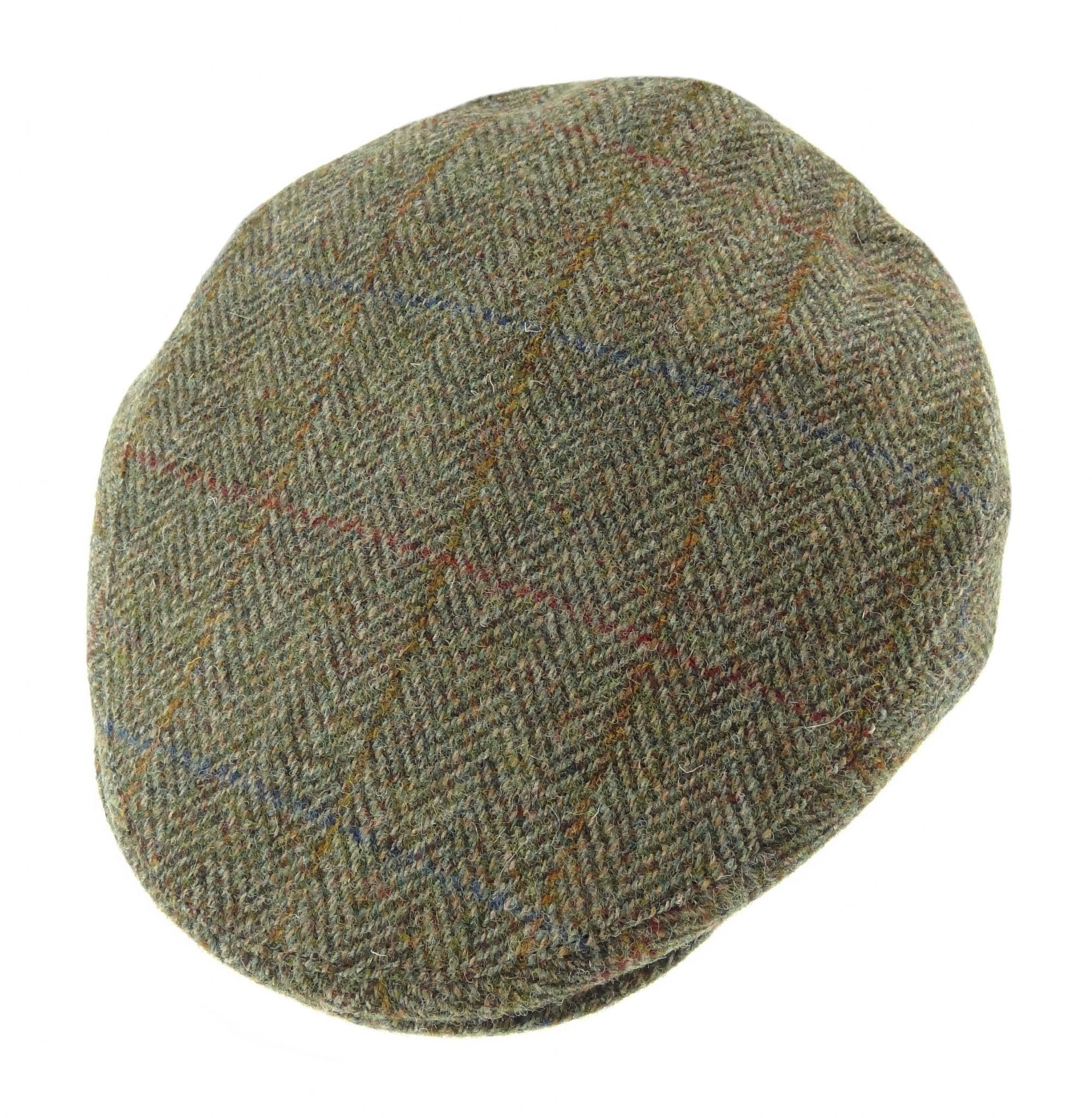 Gents Authentic Harris Tweed Green Herringbone Flat Cap