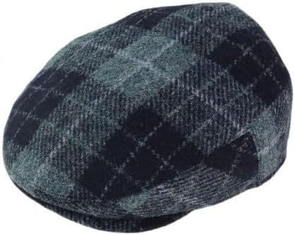 Gents Authentic Harris Tweed Grey/Black Check Flat Cap