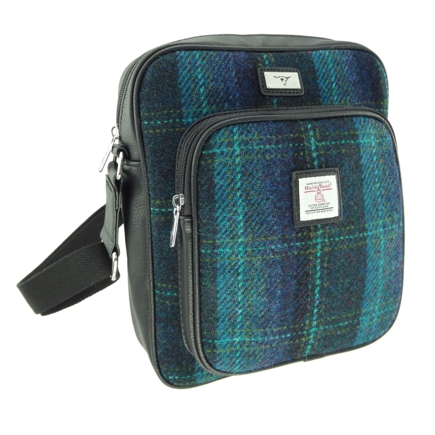 Gents Authentic Harris Tweed Messenger Travel Bag Dark Green Check