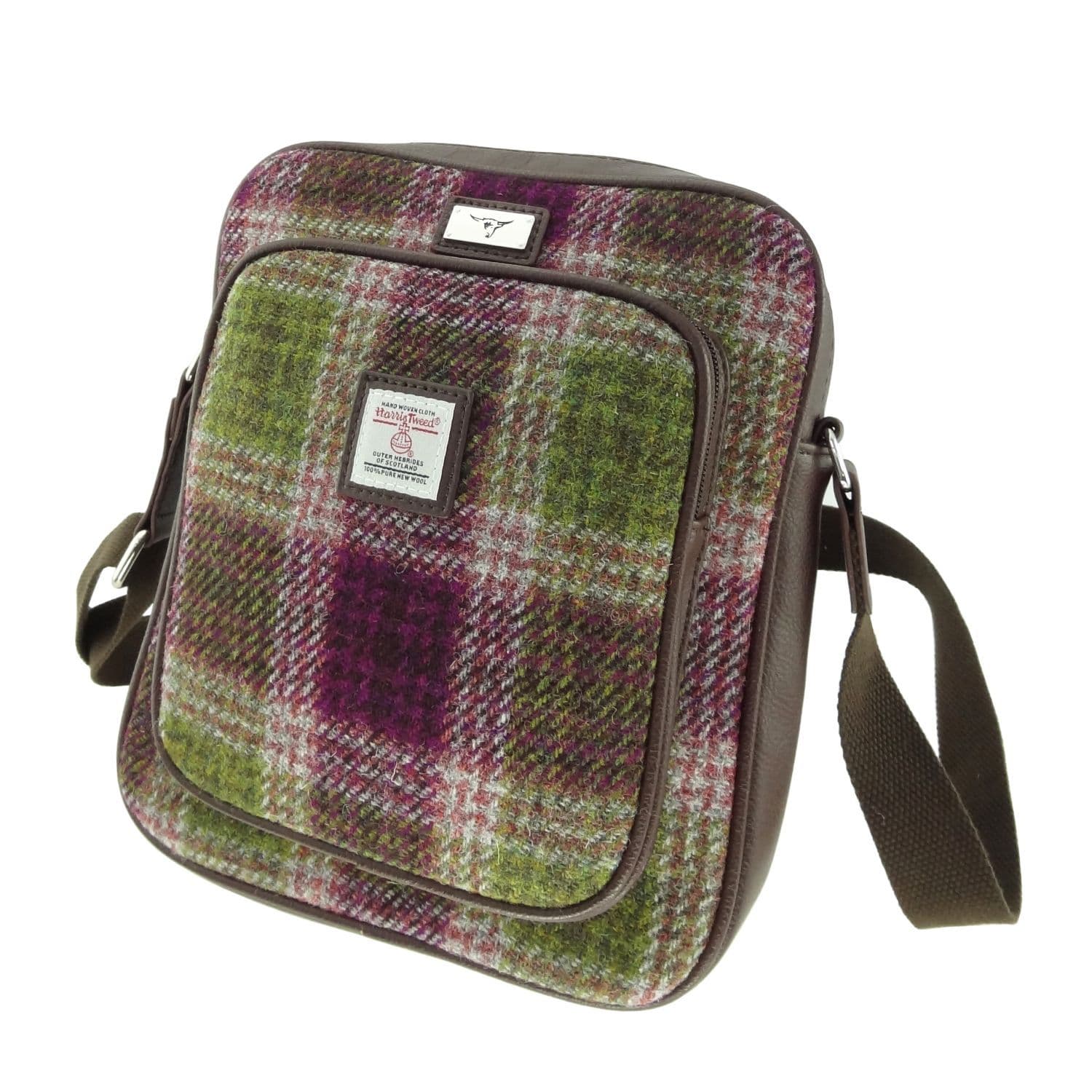 Gents Authentic Harris Tweed Messenger Travel Bag Light Heather Check
