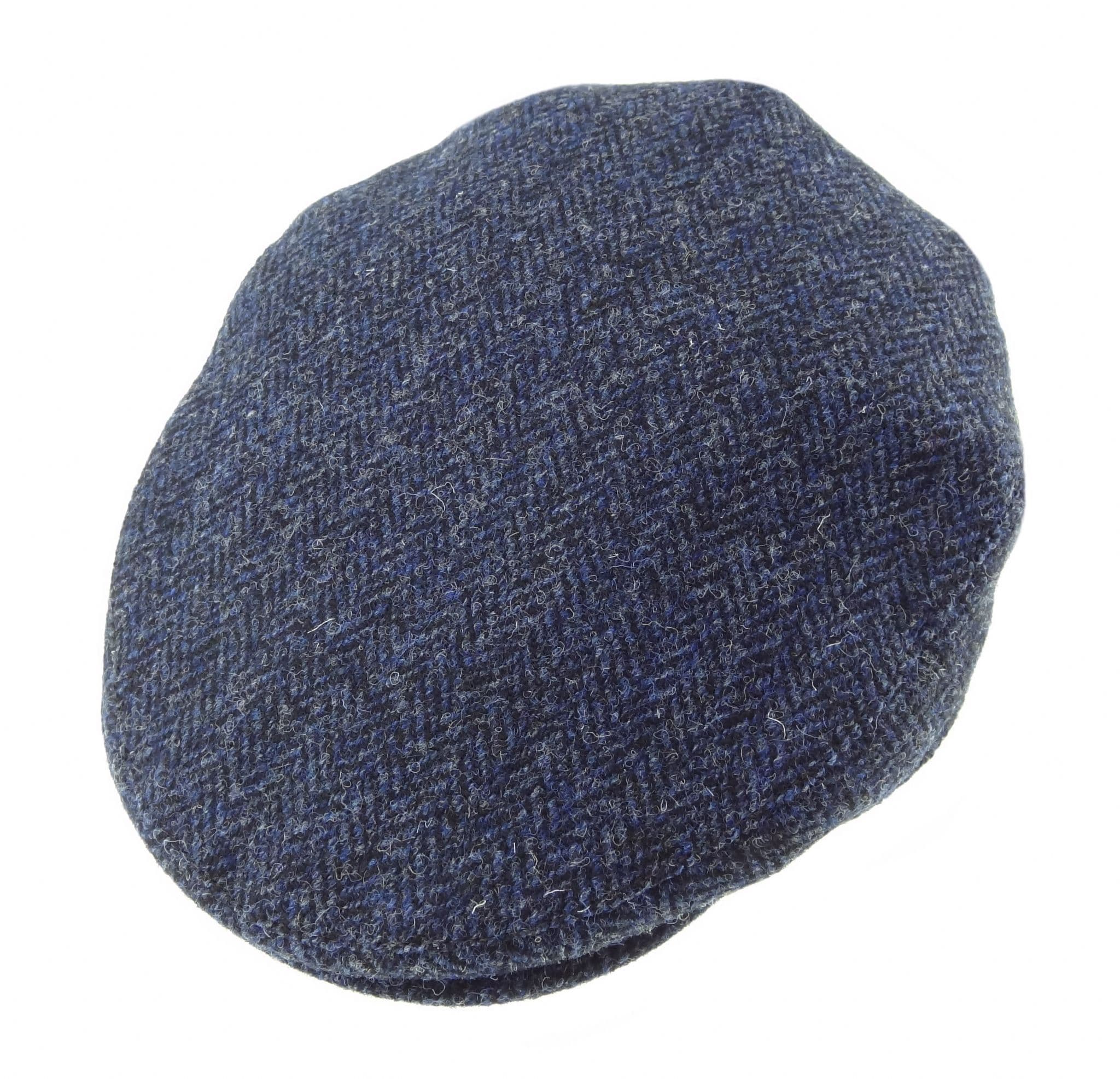 Gents Authentic Harris Tweed Navy Herringbone Flat Cap