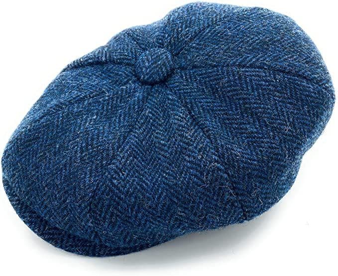 Gents Authentic Harris Tweed Navy Herringbone Newsboy Shelby Cap
