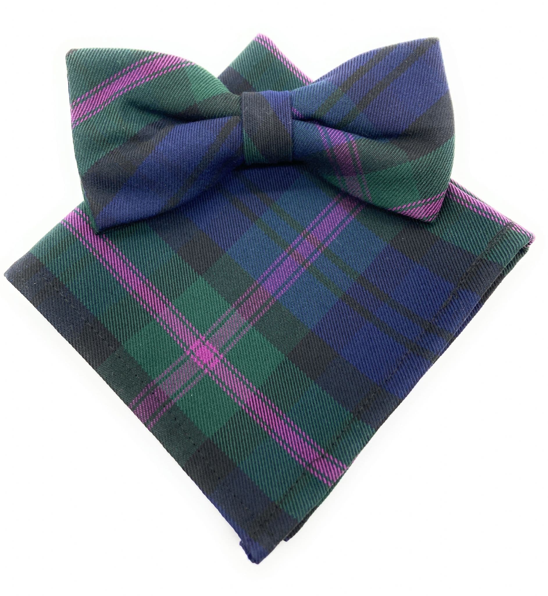 Gents Baird Modern Tartan Bow Tie & Matching Pocket Square Set