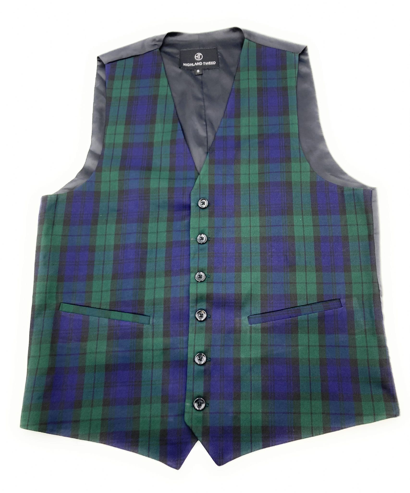 Gents black watch tartan six button waistcoat