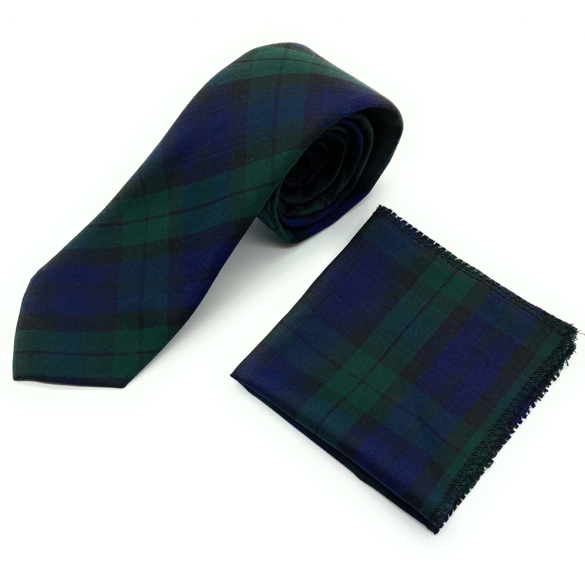 Gents Black Watch Tartan Tie & Matching Pocket Square Set