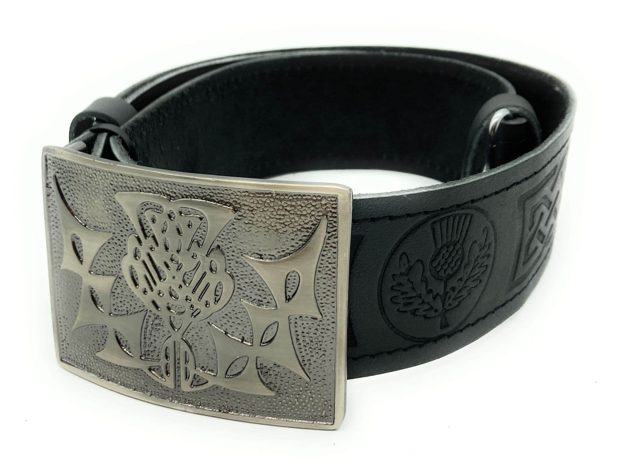 Gents Leather Scottish Traditional Thistle Kilt Belt and Buckle