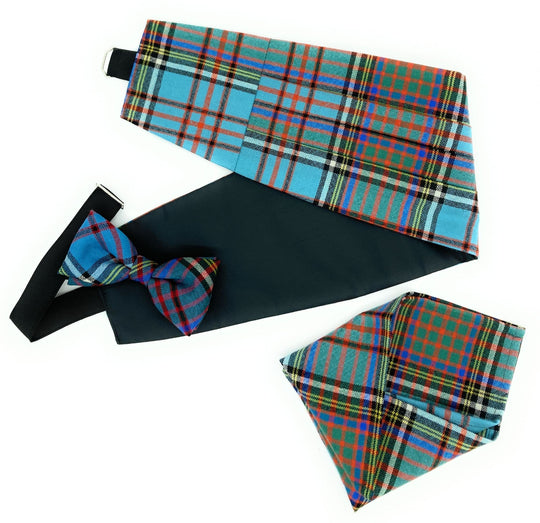 Gents Pure Wool Anderson Ancient Tartan Cummerbund & Bow TiePocket Square Set - Made in Scotland