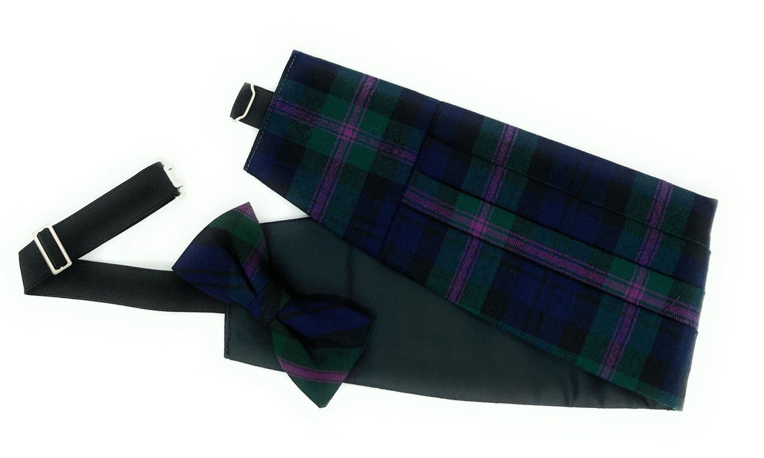 Gents Pure Wool Baird Modern Tartan Cummerbund & Bow Tie Set - Made in Scotland