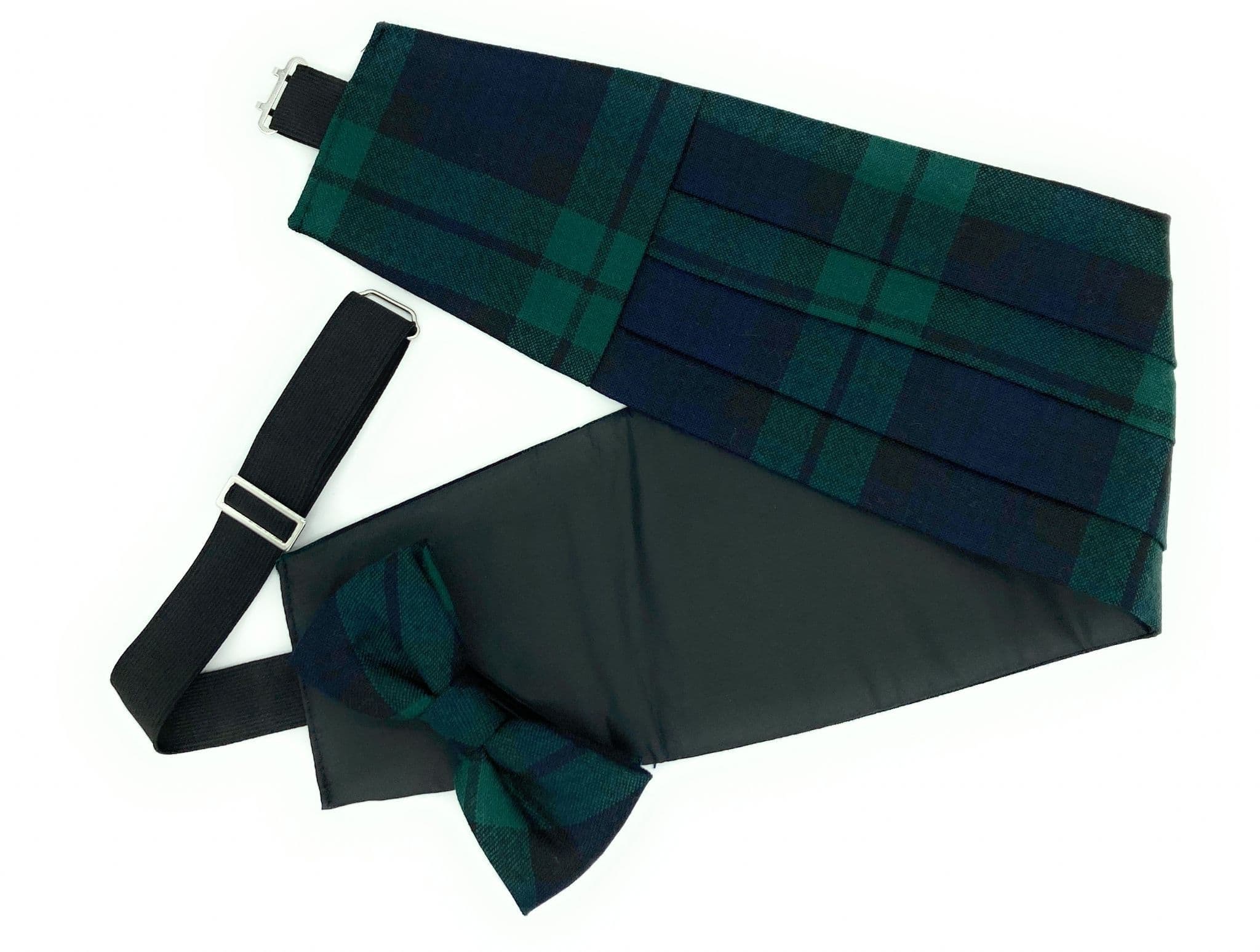 Gents Pure Wool Black Watch Tartan Cummerbund & Bow Tie Set - Made in Scotland