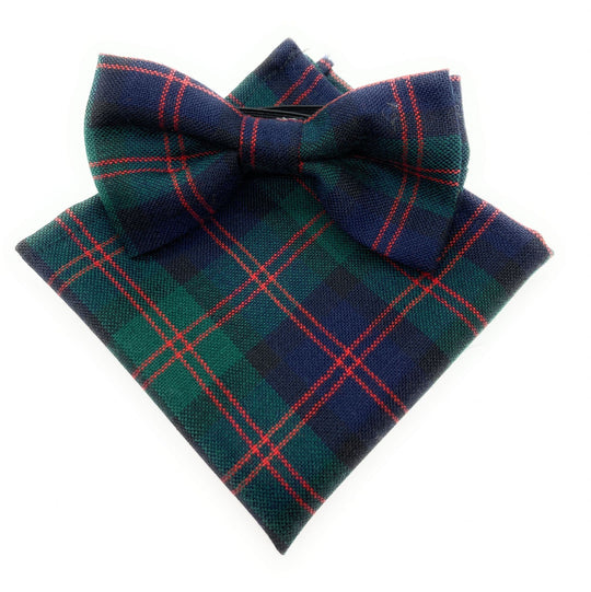 Gents Pure Wool Blair Tartan Bow Tie & Matching Pocket Square Set - Made in Scotland