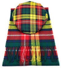 Gents Pure Wool Buchanan Modern Tartan Flat Cap & Scarf Set