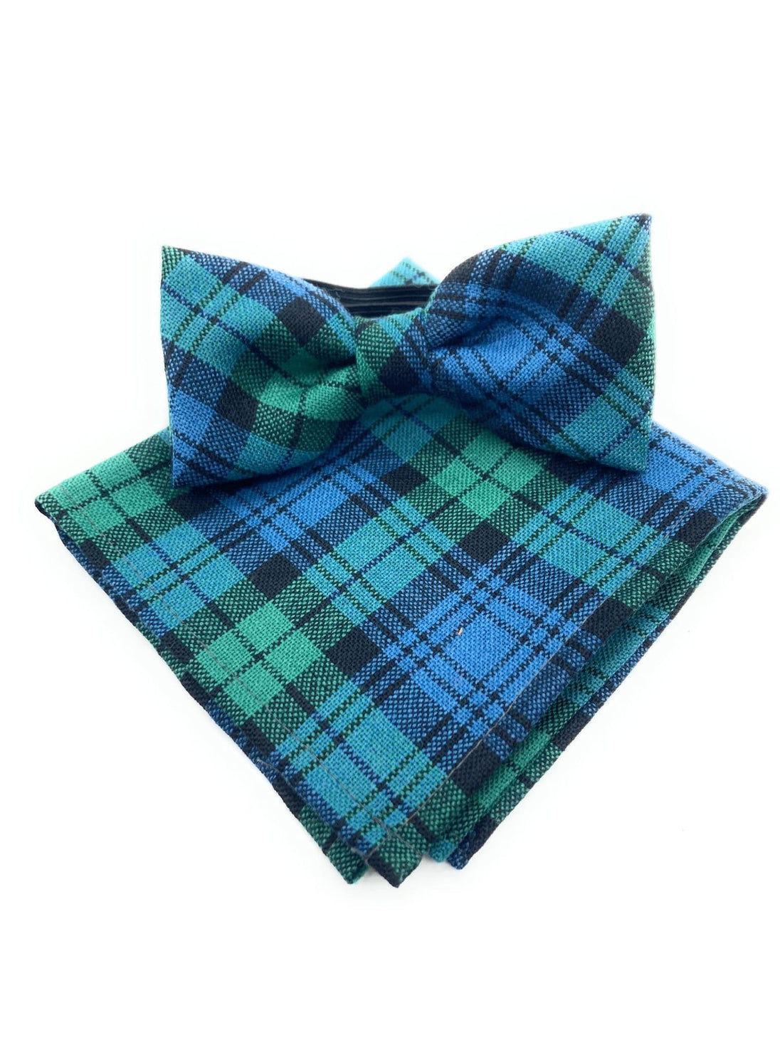 Gents Pure Wool Campbell Ancient Tartan Bow Tie & Matching Pocket Square Set - Made in Scotland
