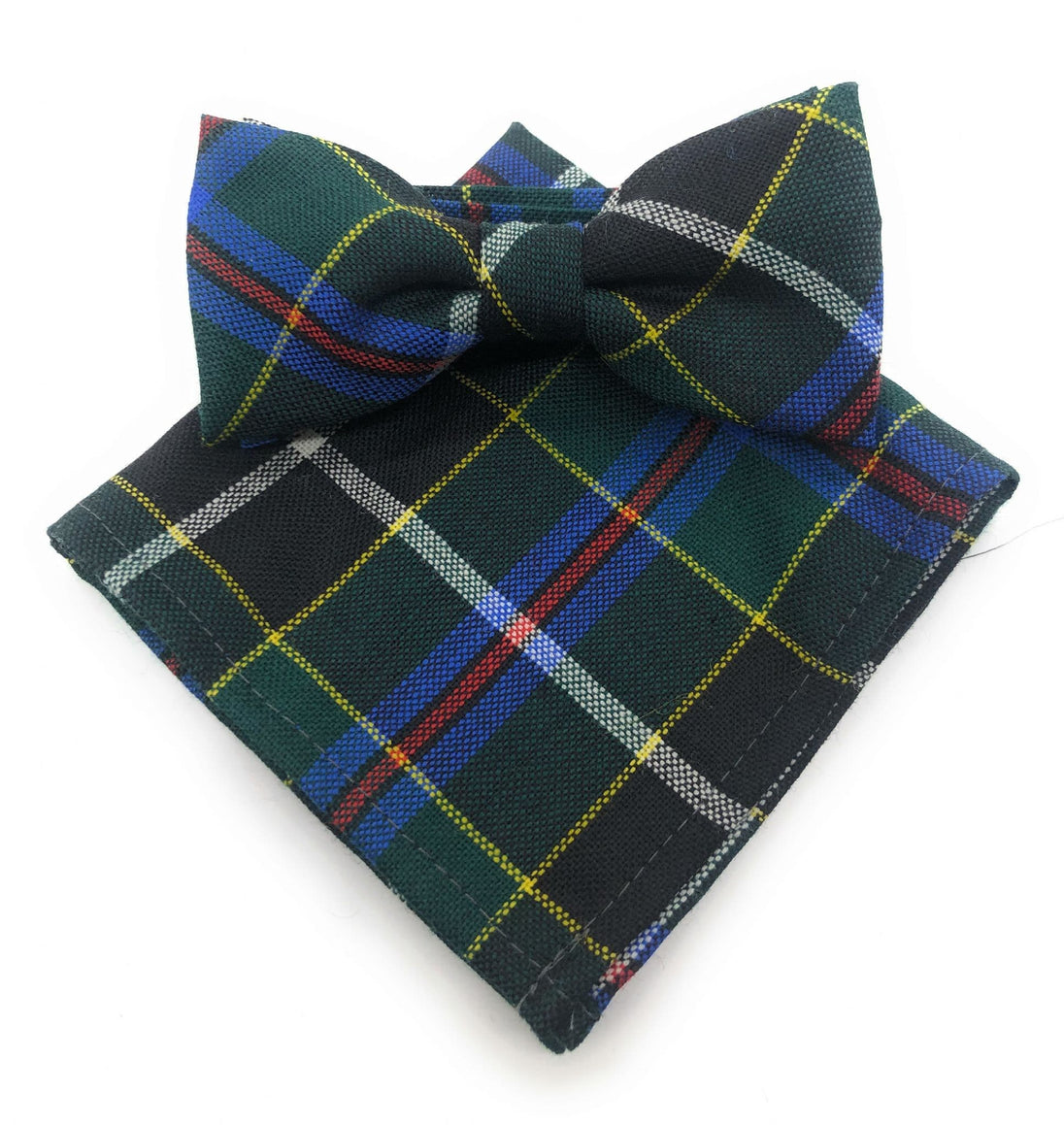 Gents Pure Wool Cornish Hunting Tartan Bow Tie & Matching Pocket Square Set - Made in Scotland