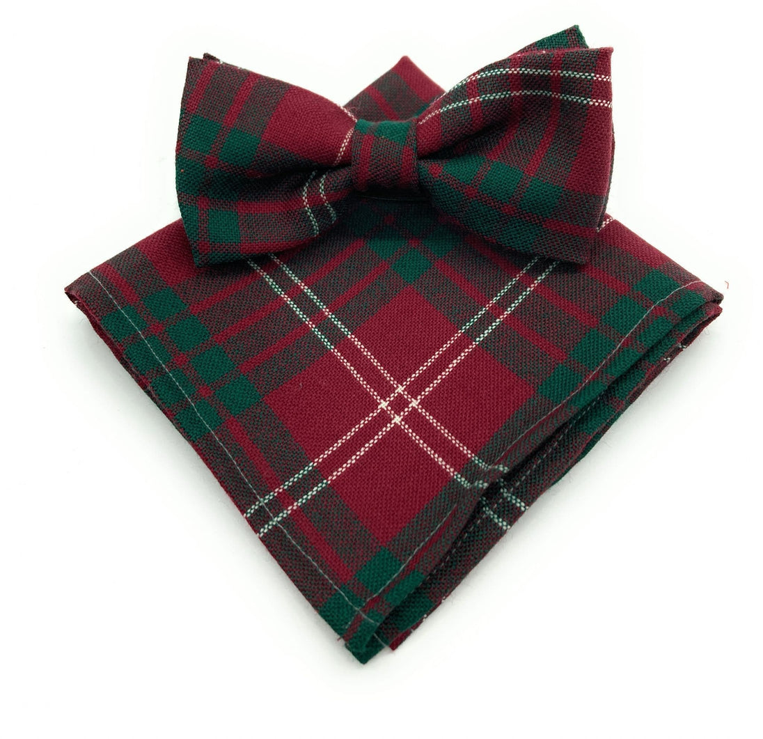 Gents Pure Wool Crawford Modern Tartan Bow Tie & Matching Pocket Square Set - Made in Scotland