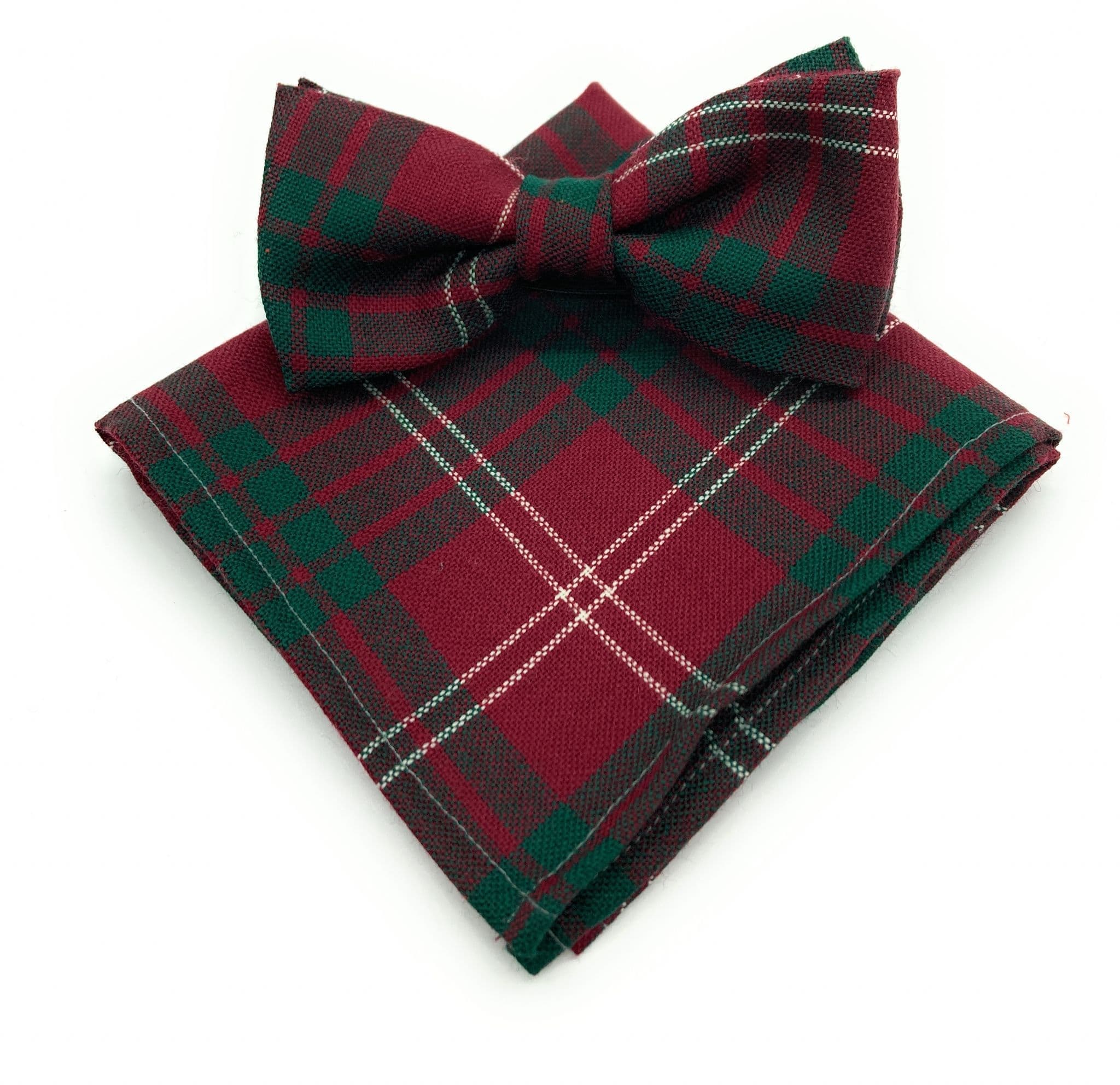 Gents Pure Wool Crawford Modern Tartan Bow Tie & Matching Pocket Square Set - Made in Scotland