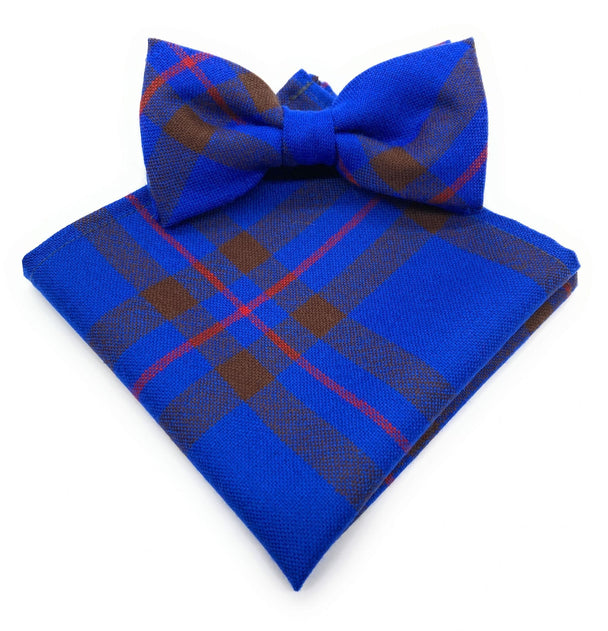 Gents Pure Wool Elliot Tartan Bow Tie and Matching Pocket Square Set - Made in Scotland