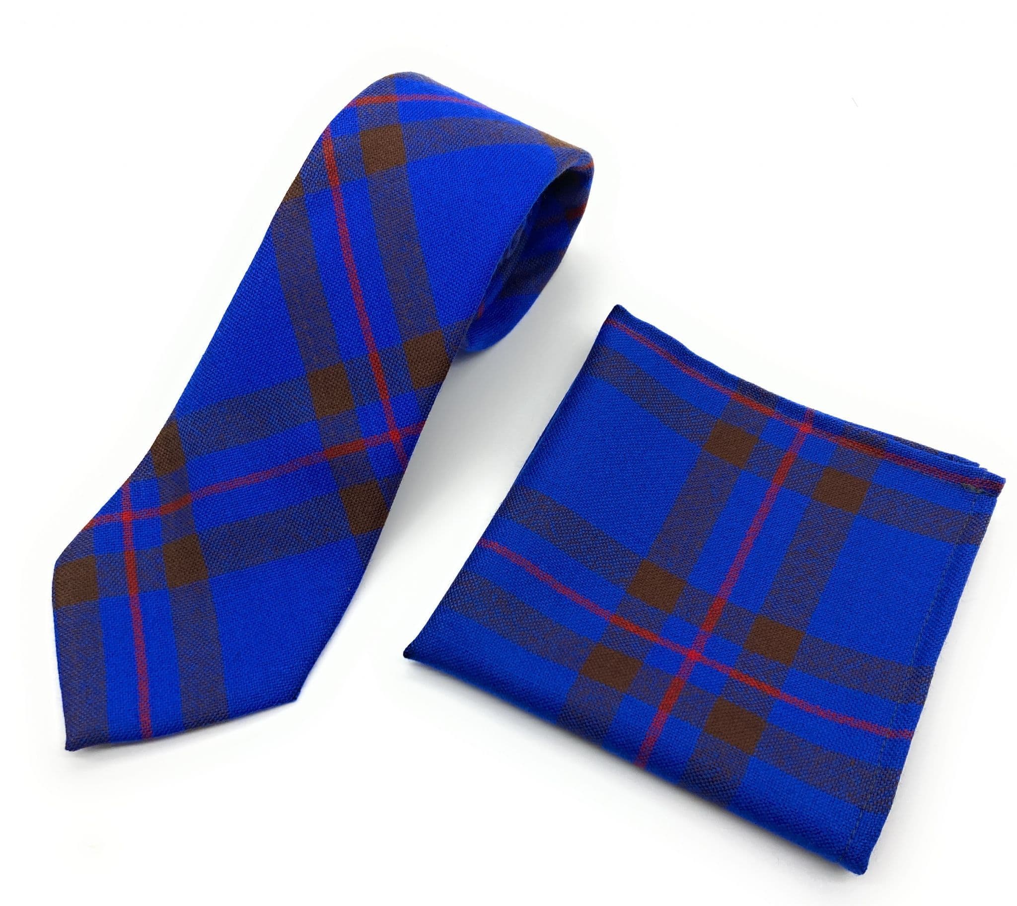 Gents Pure Wool Elliot Tartan Tie & Matching Pocket Square Set - Made in Scotland