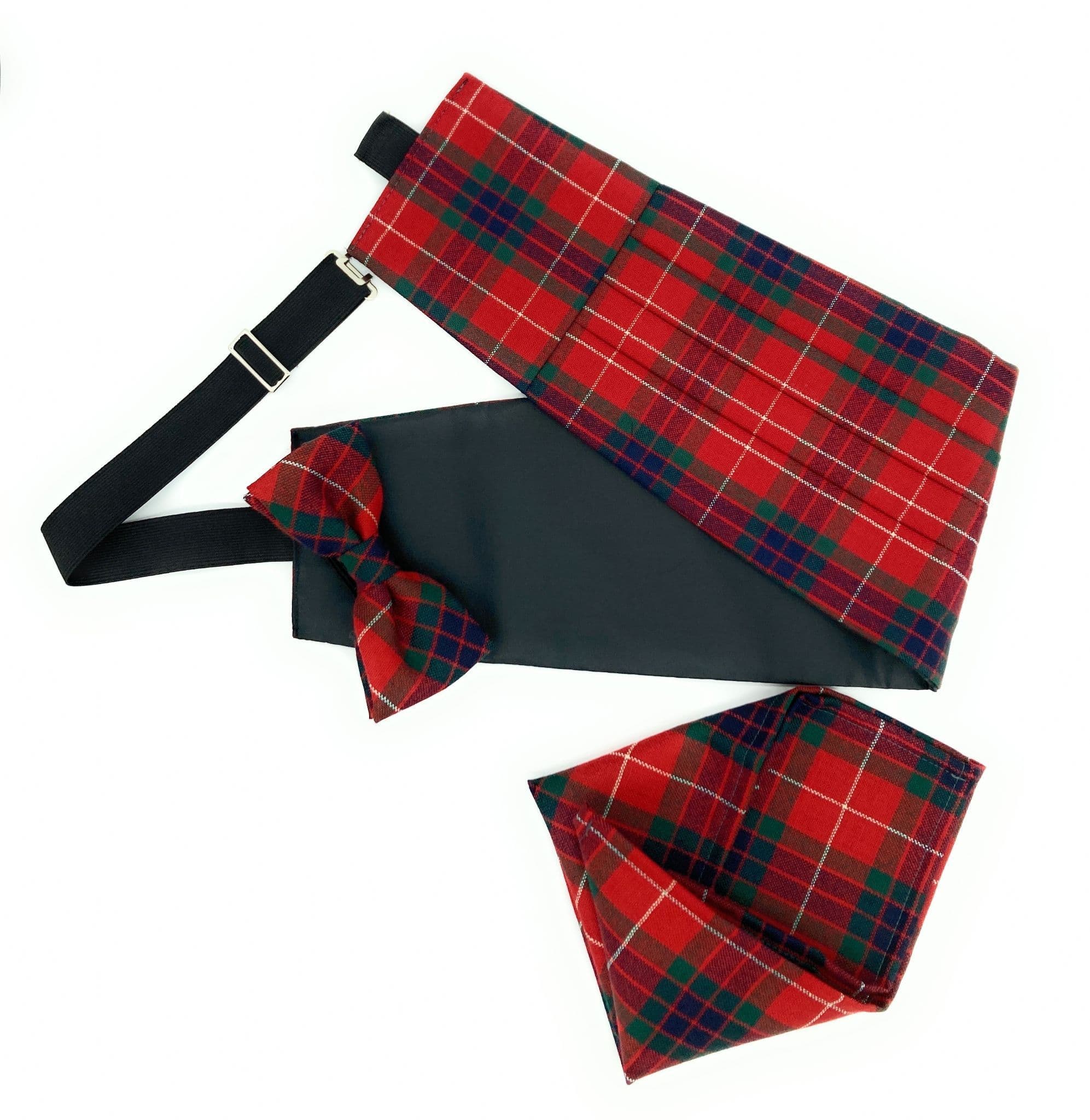Gents Pure Wool Fraser Dress Modern Tartan Cummerbund Bow Tie & Pocket Square Set