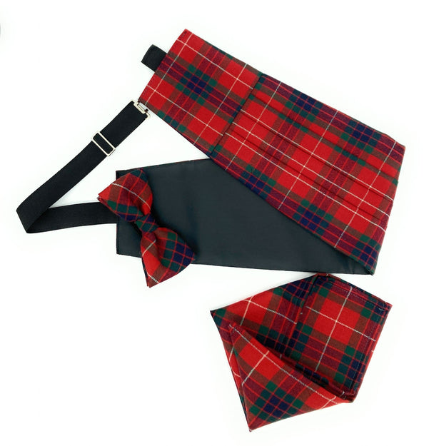 Gents Pure Wool Fraser Dress Modern Tartan Cummerbund Bow Tie & Pocket Square Set