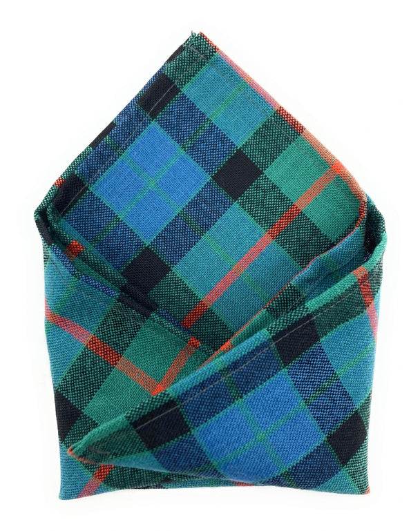 Gents Pure Wool Gunn Ancient Tartan Bow Tie and Matching Pocket Square Set - Made in Scotland