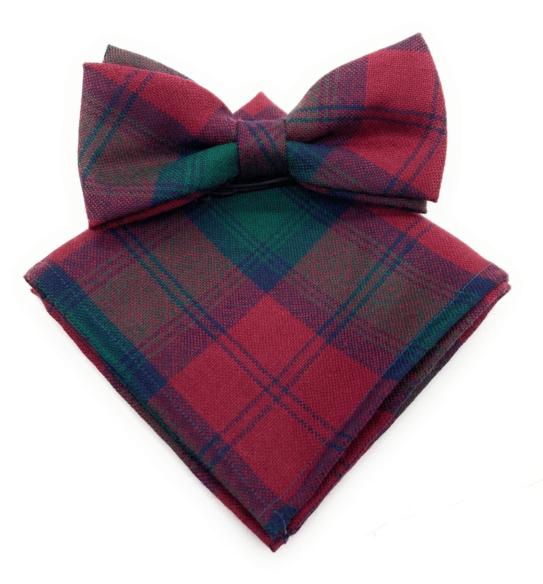 Gents Pure Wool Lindsay Tartan Bow Tie & Matching Pocket Square Set - Made in Scotland