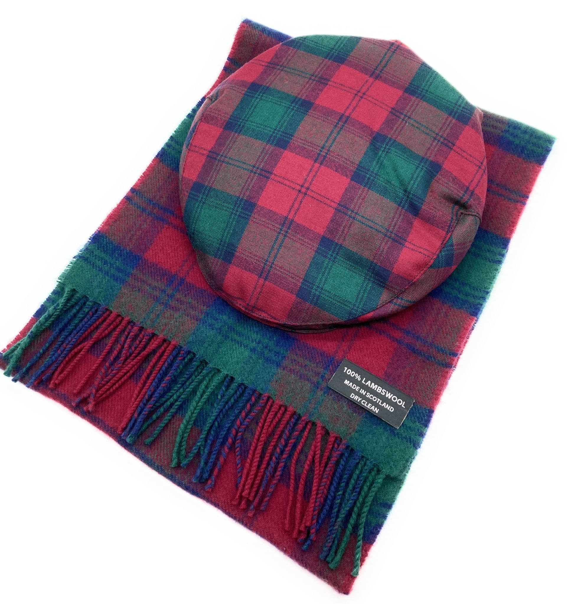 Gents Pure Wool Lindsay Tartan Flat Cap & Scarf Set