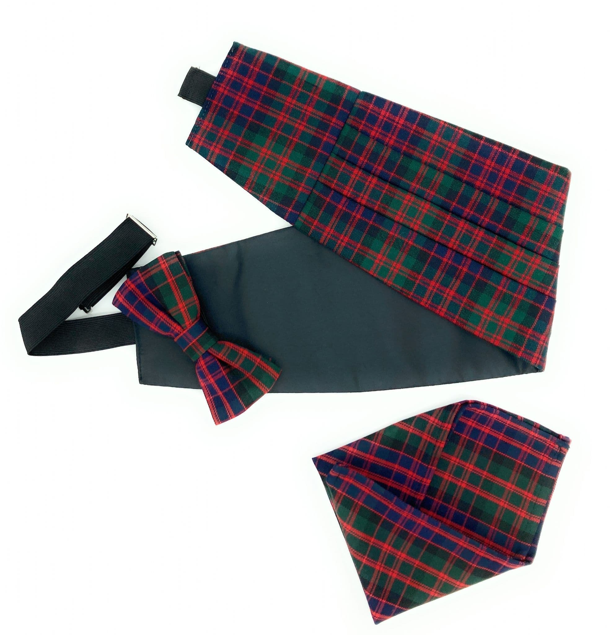 Gents Pure Wool MacDonald Modern Tartan Cummerbund & Bow Tie Pocket Square Set - Made in Scotland