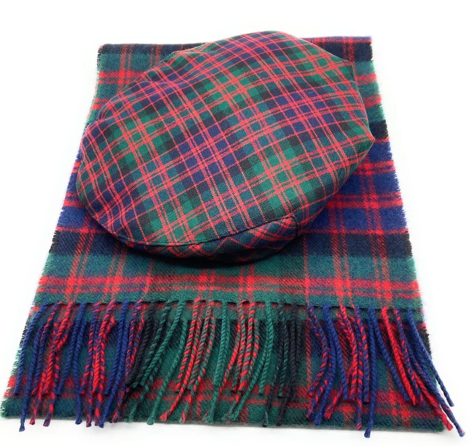 Gents Pure Wool MacDonald Modern Tartan Flat Cap & Scarf Set