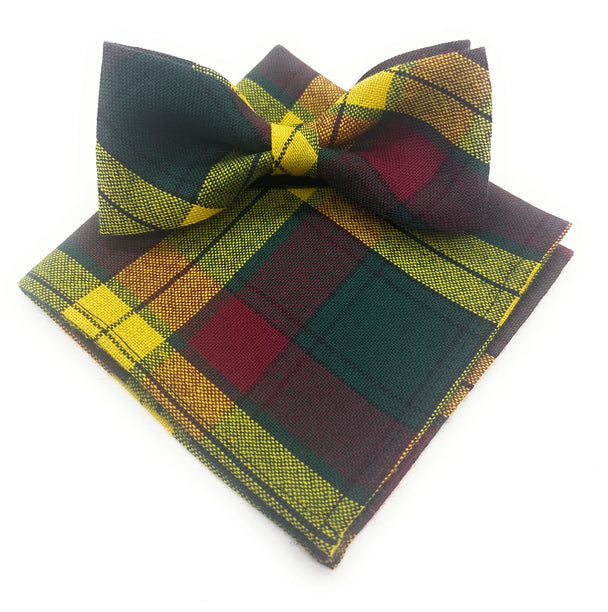 Gents Pure Wool MacMillon Tartan Bow Tie & Matching Pocket Square Set - Made in Scotland