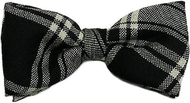 Gents Pure Wool Menzies Black & White Tartan Bow Tie Made in Scotland