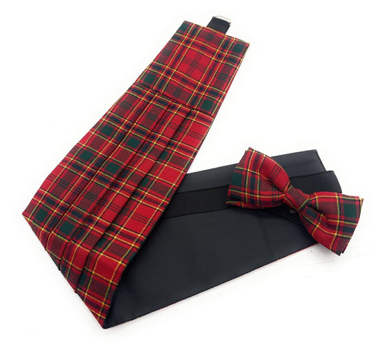 Gents Pure Wool Munro Modern Tartan Cummerbund & Bow Tie Set - Made in Scotland