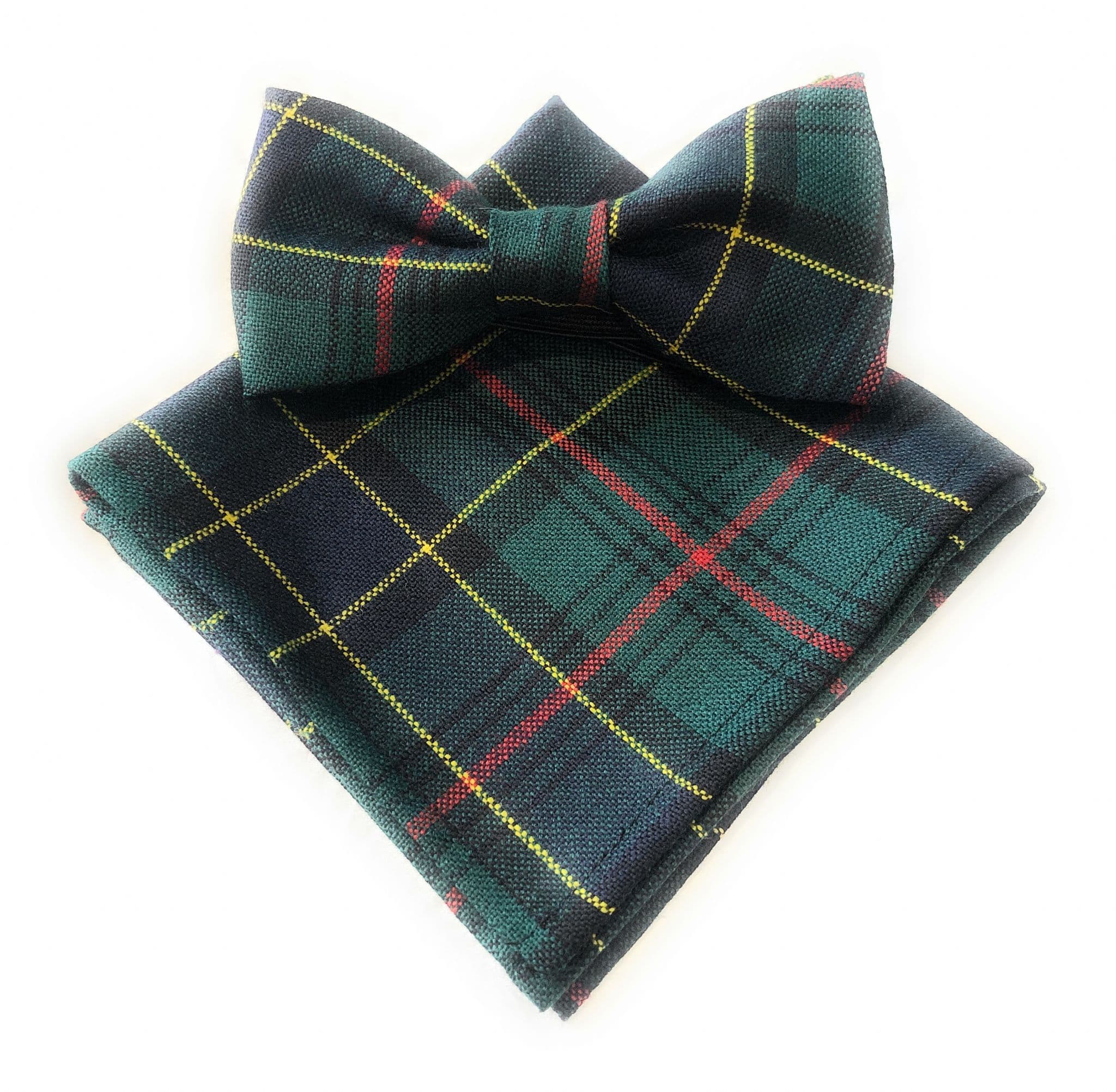 Gents Pure Wool Ogilvie Hunting Tartan Bow Tie & Matching Pocket Square Set