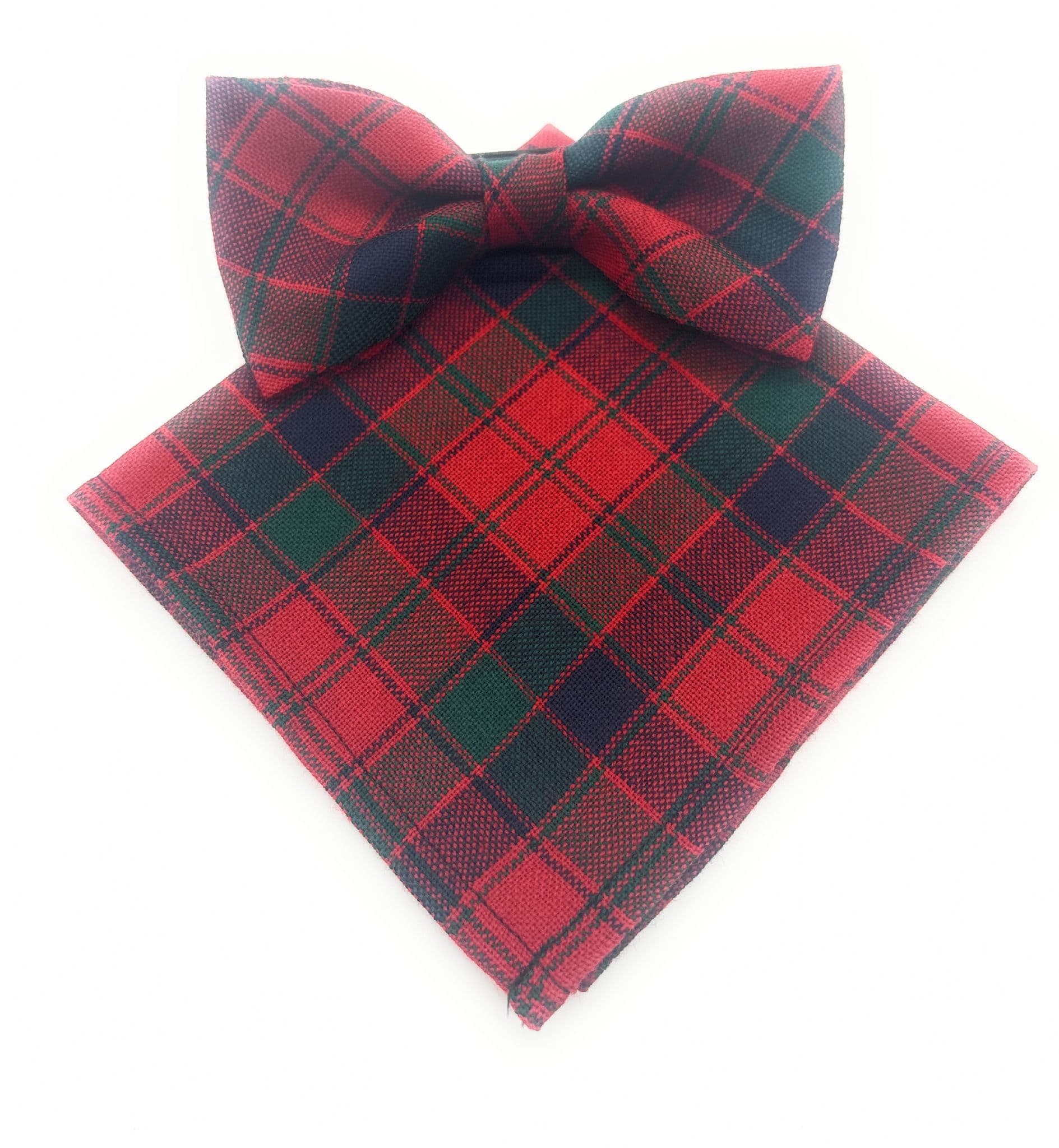 Gents Pure Wool Robertson Red Tartan Bow Tie & Matching Pocket Square Set - Made in Scotland