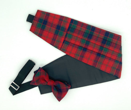 Gents Pure Wool Robertson Red Tartan Cummerbund & Bow Tie Set - Made in Scotland