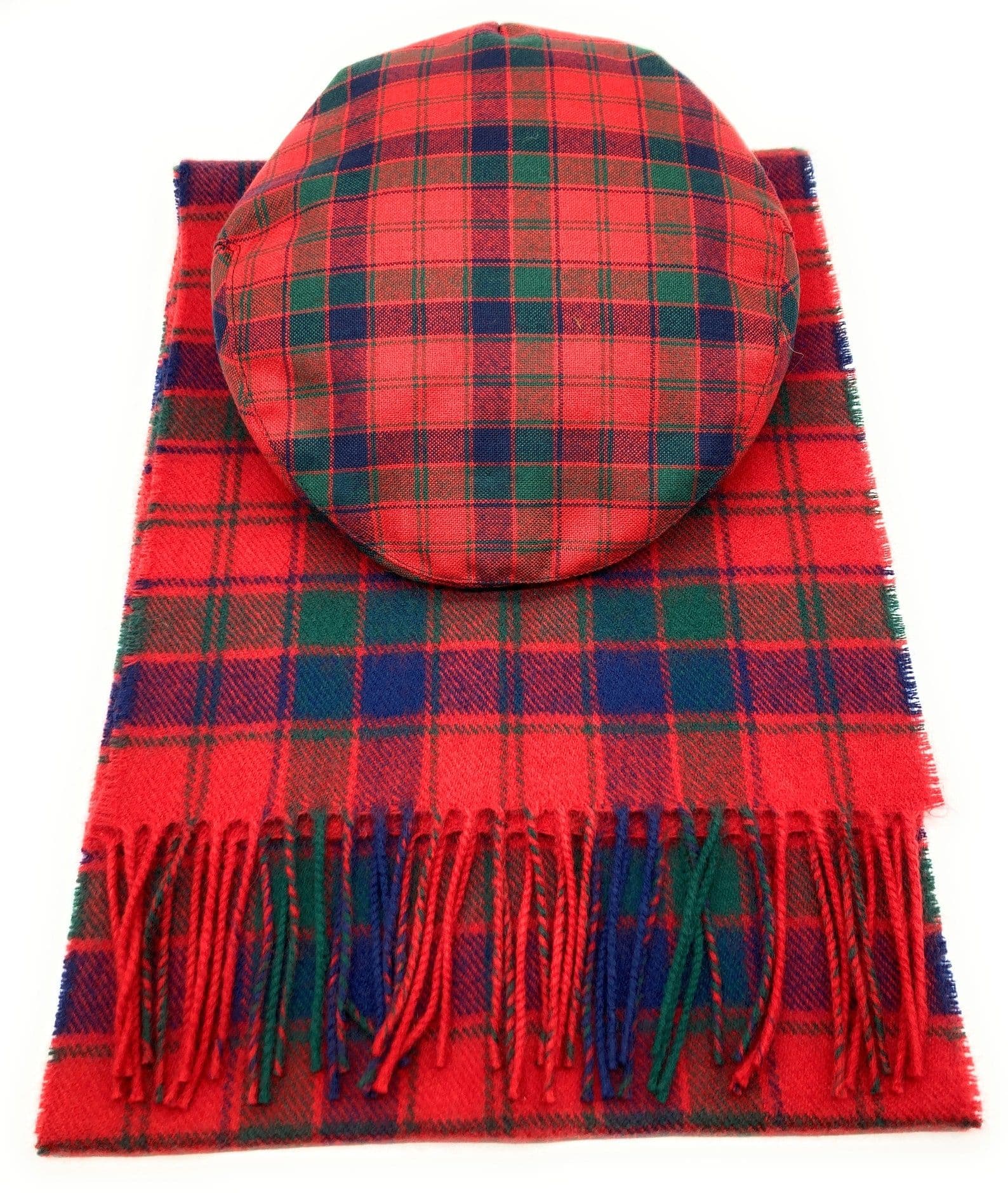 Gents Pure Wool Robertson Red Tartan Flat Cap & Scarf Set