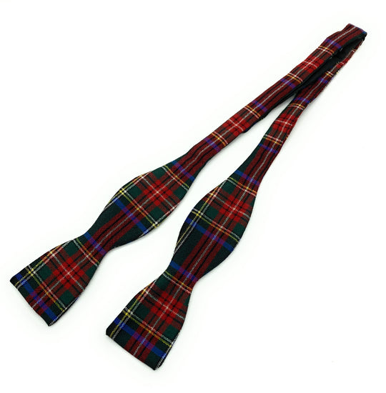 Gents Pure Wool Stewart Black Modern Tartan Self Tied Bow Tie Made in Scotland