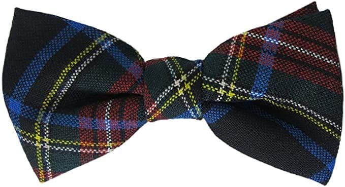 Gents Pure Wool Stewart Black Tartan Bow Tie Made in Scotland
