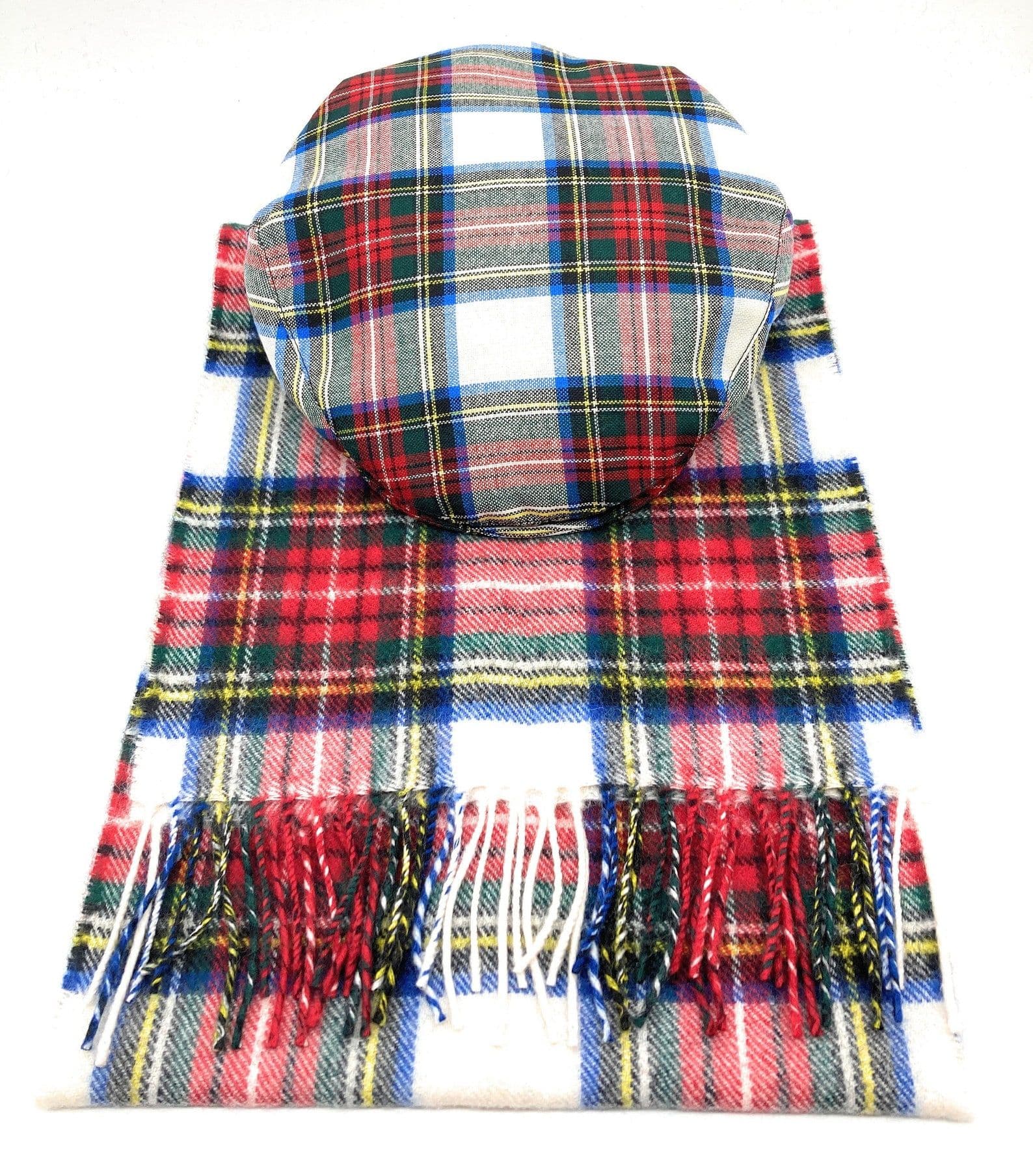 Gents Pure Wool Stewart Dress Tartan Flat Cap & Scarf Set