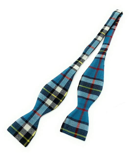 Gents Pure Wool Thomson Blue Tartan Self Tied Bow Tie Made in Scotland