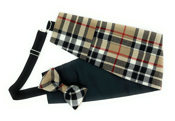Gents Pure Wool Thomson Camel Tartan Cummerbund & Bow Tie Set - Made in Scotland