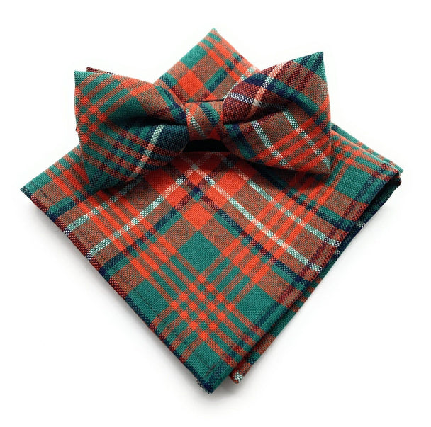 Gents Pure Wool Wilson Ancient Tartan Bow Tie and Matching Pocket Square Set - Made in Scotland