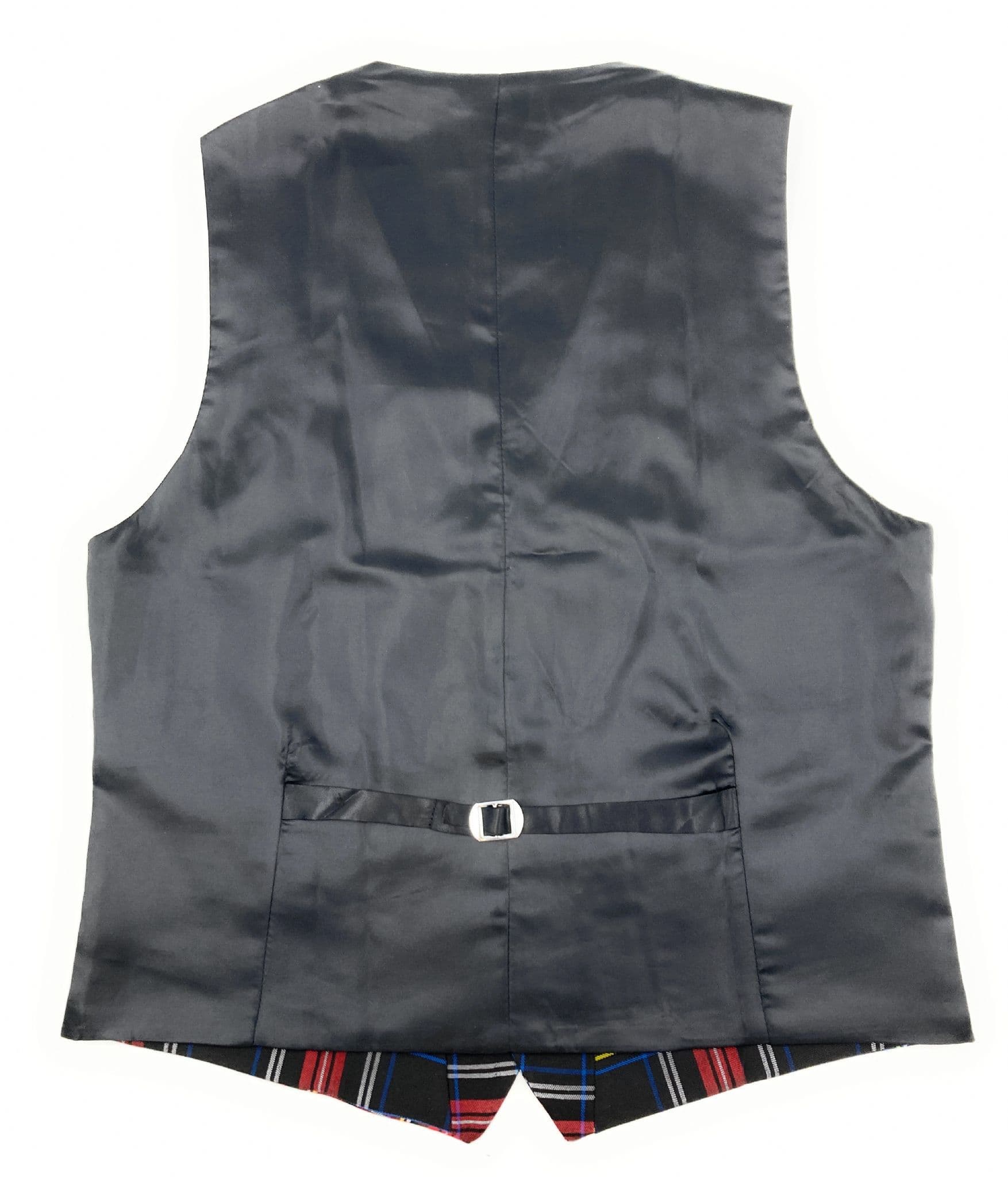 Gents stewart black tartan six button waistcoat